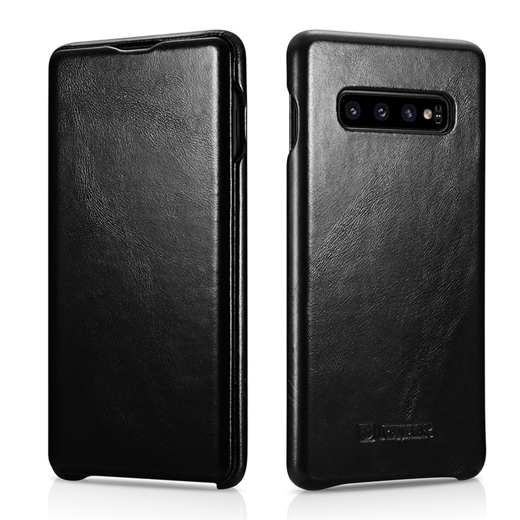 ICARER Curved Edge Vintage Genuine Leather Case Cover for Samsung Galaxy S10 - Black-2