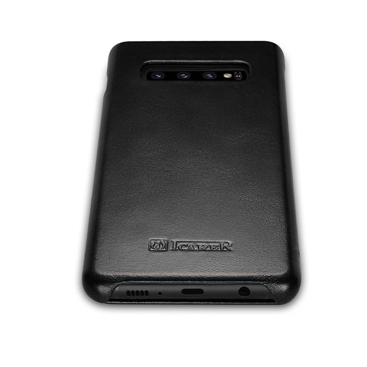 ICARER Curved Edge Vintage Genuine Leather Case Cover for Samsung Galaxy S10 - Black-7