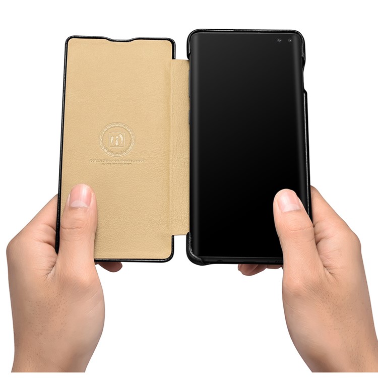 ICARER Curved Edge Vintage Genuine Leather Case Cover for Samsung Galaxy S10 - Black-9