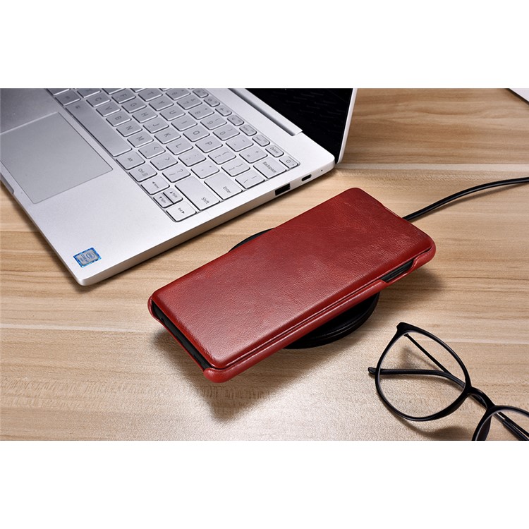 ICARER Curved Edge Vintage Genuine Leather Case Cover for Samsung Galaxy S10 - Red-13