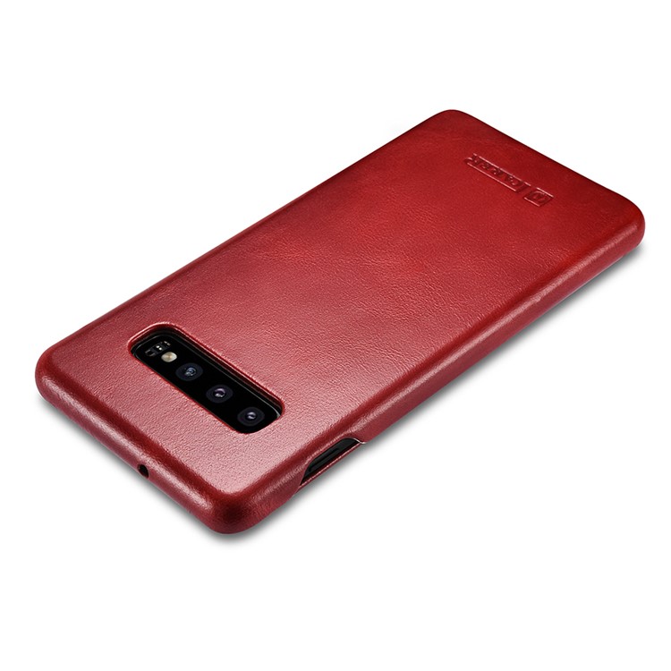 ICARER Curved Edge Vintage Genuine Leather Case Cover for Samsung Galaxy S10 - Red-3