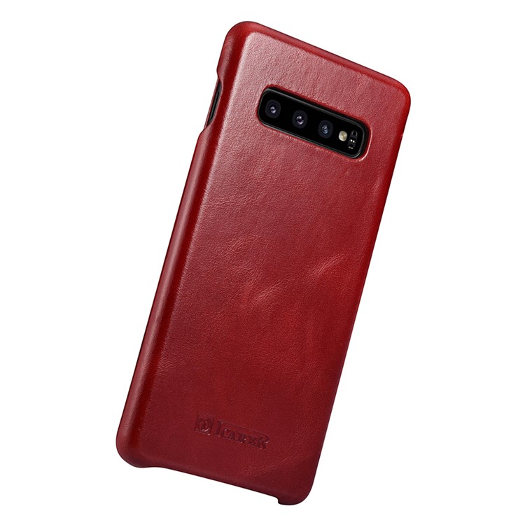 ICARER Curved Edge Vintage Genuine Leather Case Cover for Samsung Galaxy S10 - Red-5