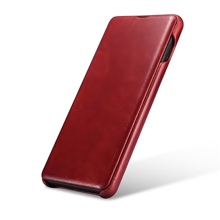 ICARER Curved Edge Vintage Genuine Leather Case Cover for Samsung Galaxy S10 - Red-9
