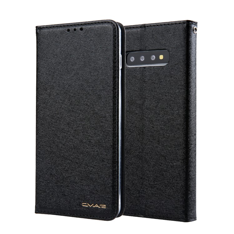 CMAI2 Silk Texture Leather Wallet Case for Samsung Galaxy S10 - Black-1
