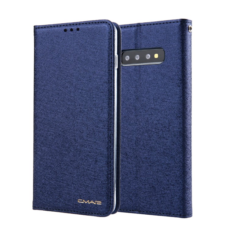 CMAI2 Silk Texture PU Leather Folio Case for Samsung Galaxy S10 Plus - Dark Blue-1