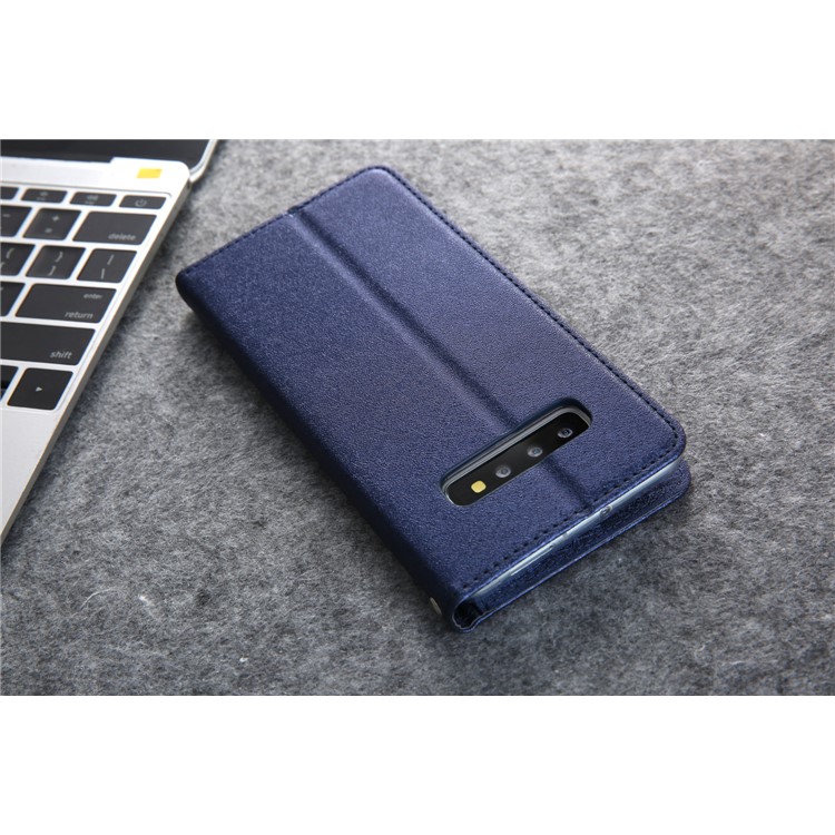 CMAI2 Silk Texture PU Leather Folio Case for Samsung Galaxy S10 Plus - Dark Blue-11