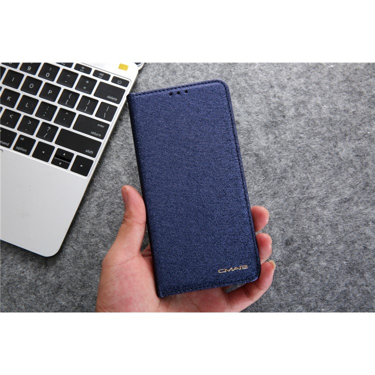 CMAI2 Silk Texture PU Leather Folio Case for Samsung Galaxy S10 Plus - Dark Blue-13