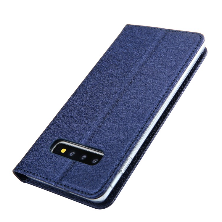 CMAI2 Silk Texture PU Leather Folio Case for Samsung Galaxy S10 Plus - Dark Blue-5