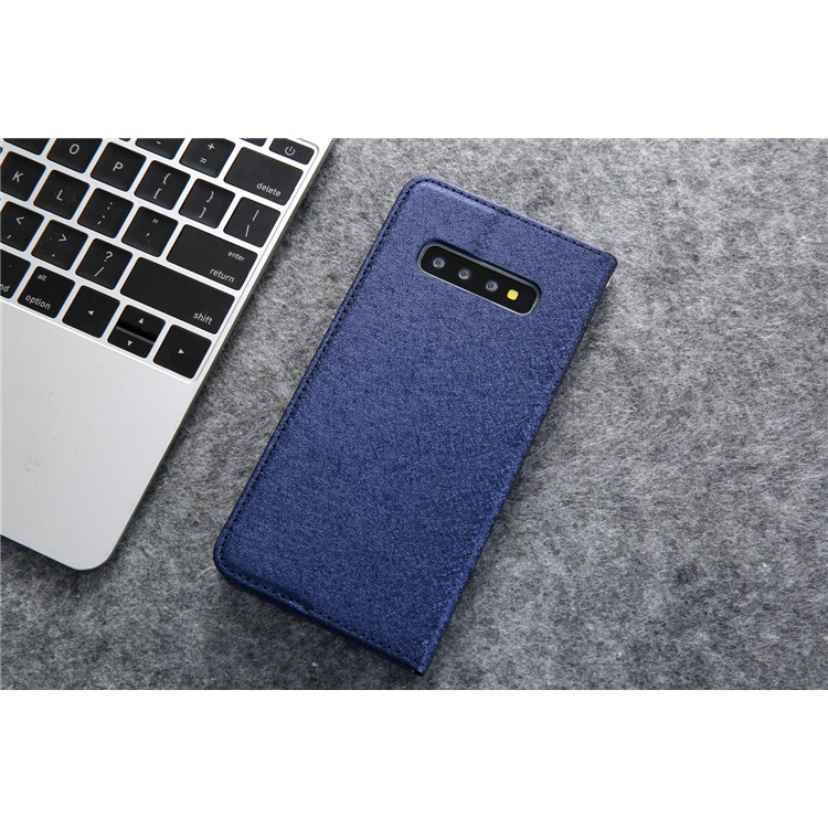 CMAI2 Silk Texture PU Leather Folio Case for Samsung Galaxy S10 Plus - Dark Blue-9