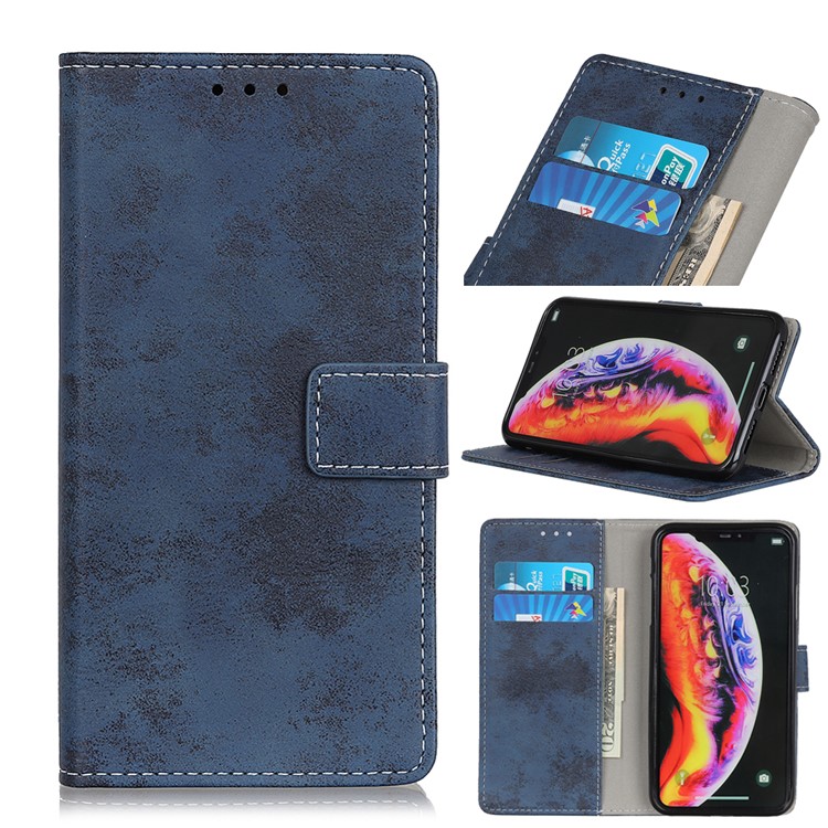 Caja Del Teléfono Del Soporte Del Cuero De La PU De La Cartera Del Estilo Del Vintage Para La Galaxia A10 De Samsung - Azul-1