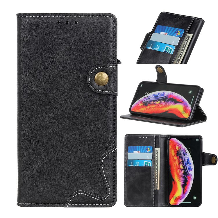 S-shape Textured Leather Wallet Case for Samsung Galaxy A10 - Black-1