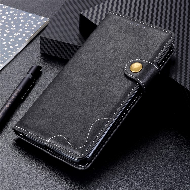 S-shape Textured Leather Wallet Case for Samsung Galaxy A10 - Black-12