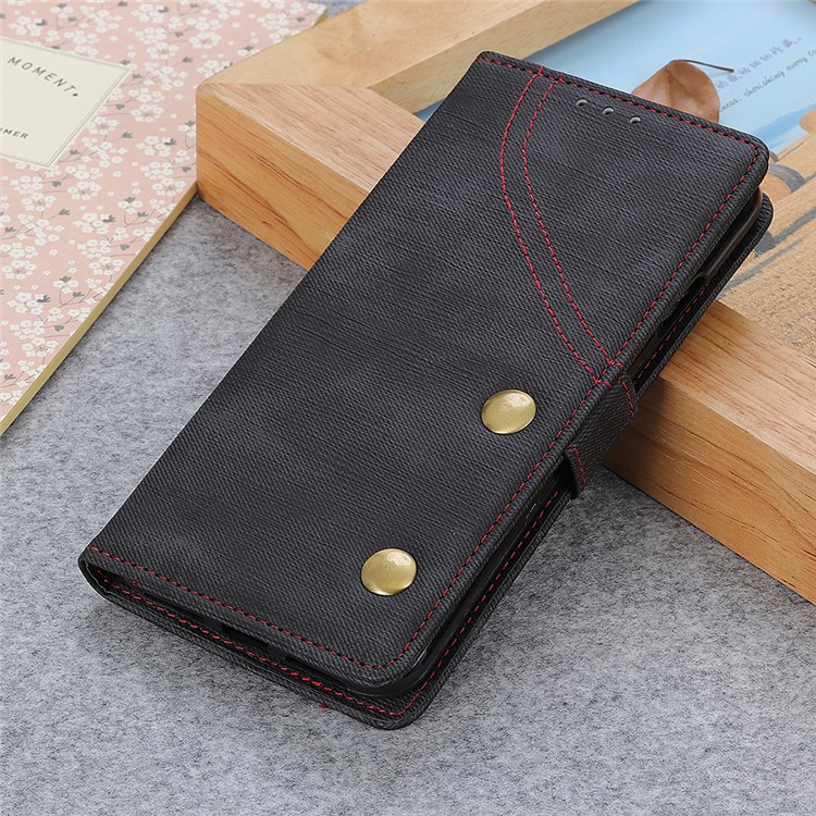 Jeans Cloth Wallet Stand Leather Phone Case for Samsung Galaxy A40 - Black-12