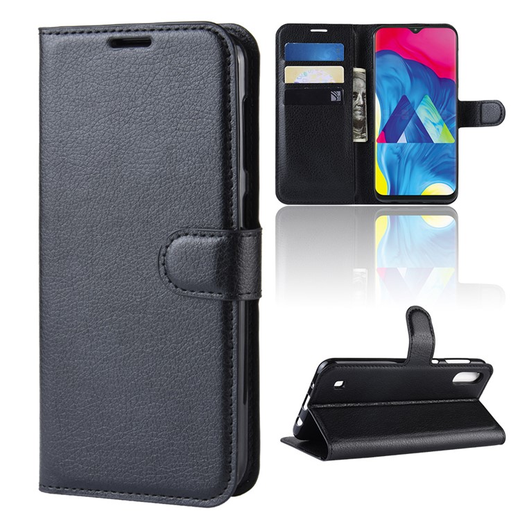 Litchi Skin Wallet Leather Stand Case for Samsung Galaxy M10 - Black-2