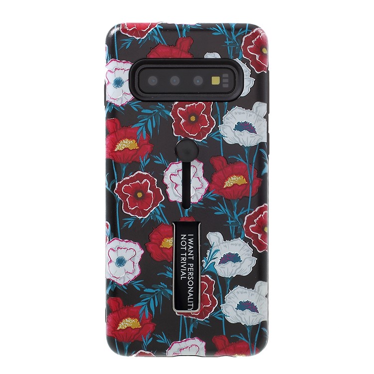 

For Samsung Galaxy S10 Plus Embossed Pattern TPU + PC Mobile Cover with Kickstand - Style T, Galaxy S10 Plus