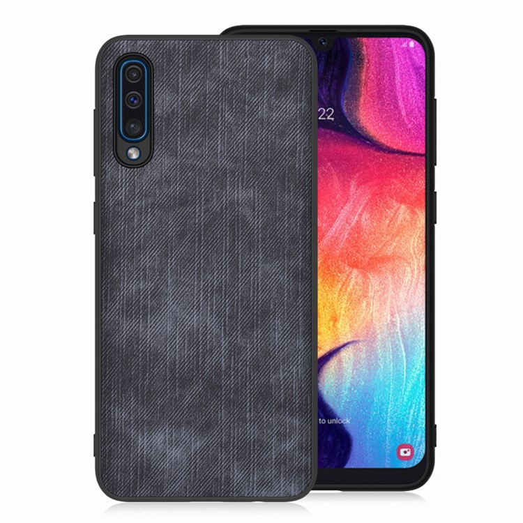 

Джинсовая Ткань Текстуры PU Кожаный Чехол ТПУ Чехол Для Samsung Galaxy A50 - Темно-синий, Galaxy A50