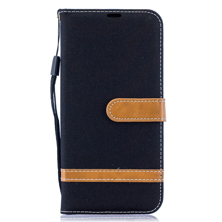 Jean de Couleur Assortie Porte-toile de Porte-toile de Support en Cuir Pour Samsung Galaxy A50 / A50 / A30 - le Noir