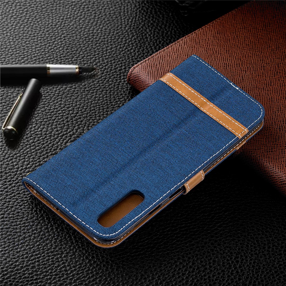 Assorted Color Jeans Cloth Wallet Stand Leather Shell for Samsung Galaxy A50 / A50s / A30s - Dark Blue-10