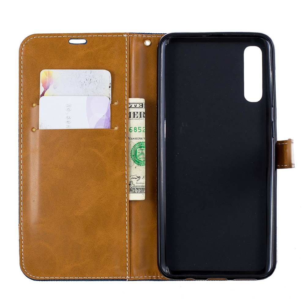 Assorted Color Jeans Cloth Wallet Stand Leather Shell for Samsung Galaxy A50 / A50s / A30s - Dark Blue-4