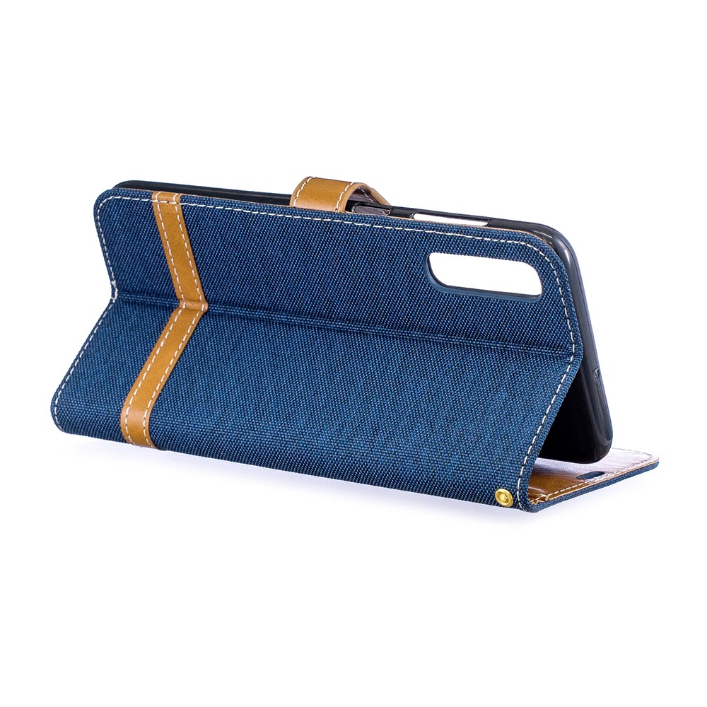 Assorted Color Jeans Cloth Wallet Stand Leather Shell for Samsung Galaxy A50 / A50s / A30s - Dark Blue-5