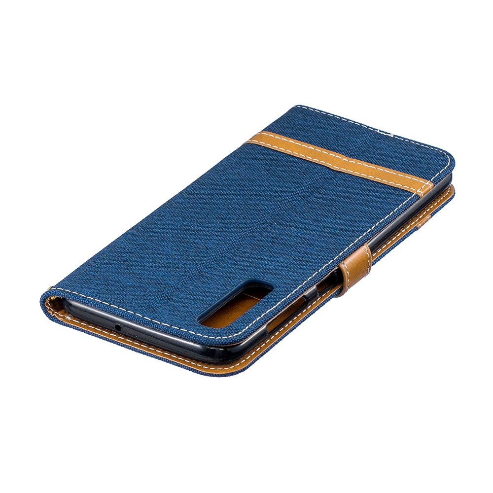 Assorted Color Jeans Cloth Wallet Stand Leather Shell for Samsung Galaxy A50 / A50s / A30s - Dark Blue-8