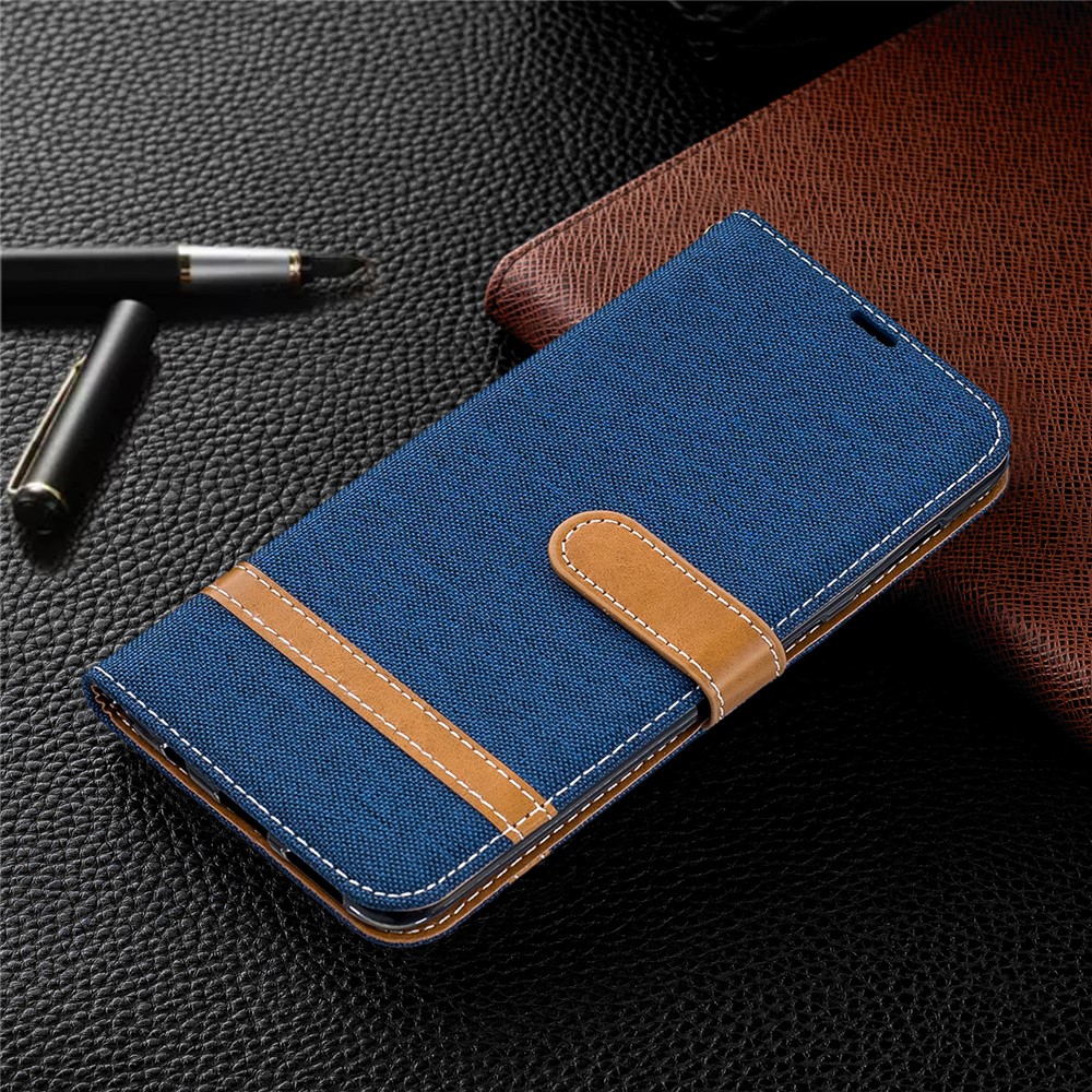 Assorted Color Jeans Cloth Wallet Stand Leather Shell for Samsung Galaxy A50 / A50s / A30s - Dark Blue-9