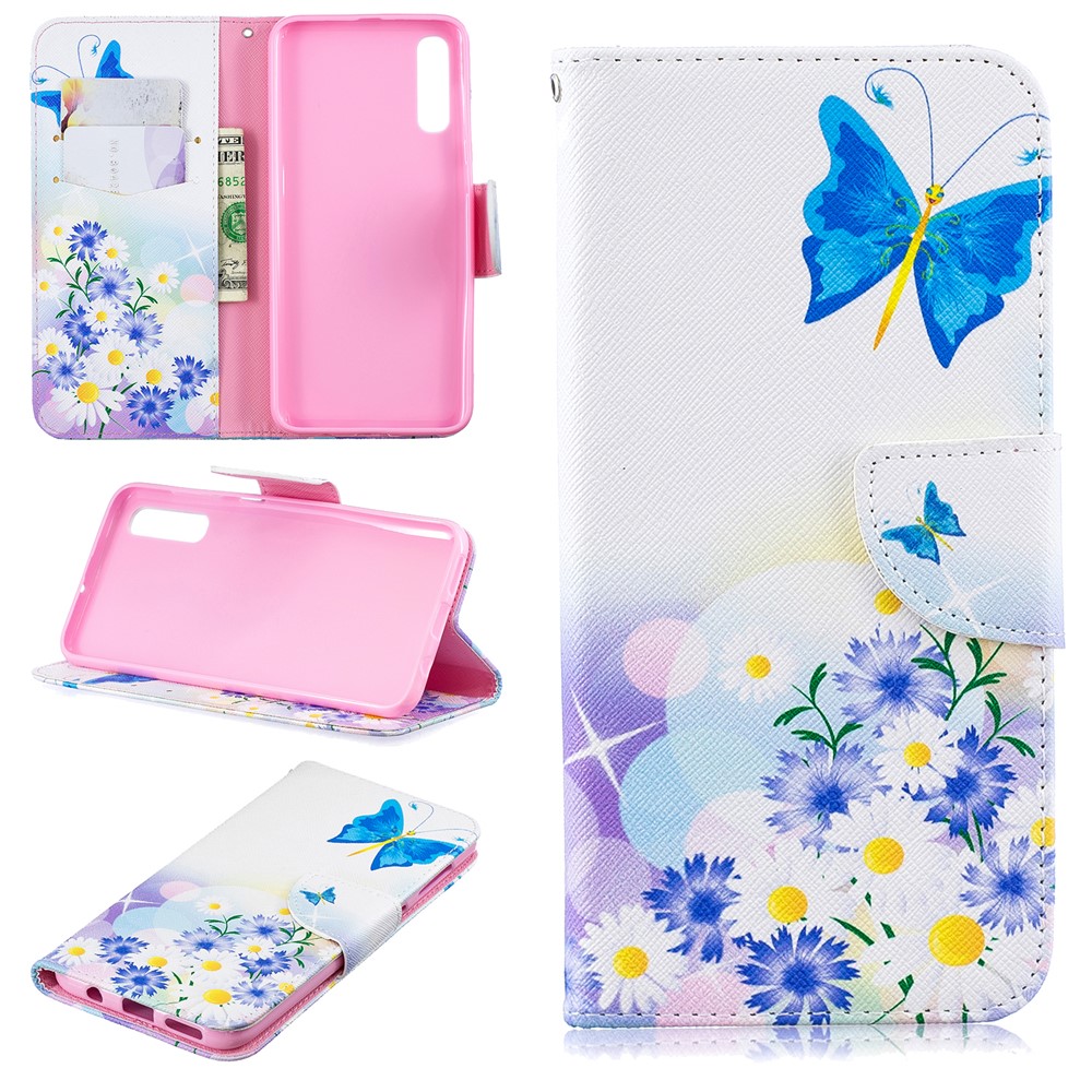 Musterdruck PU Leder Flip Cover Für Samsung Galaxy A50 / A50s / A30s - Blaue Schmetterlinge