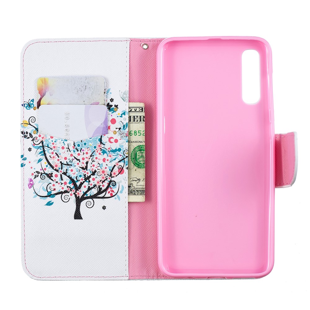 Musterdruck PU-Leder Flip Cover Für Samsung Galaxy A50 - Blühender Baum-4