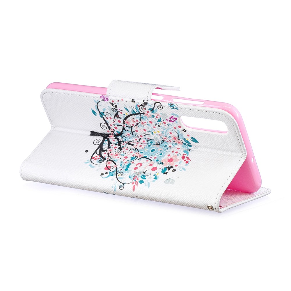 Musterdruck PU-Leder Flip Cover Für Samsung Galaxy A50 - Blühender Baum-5