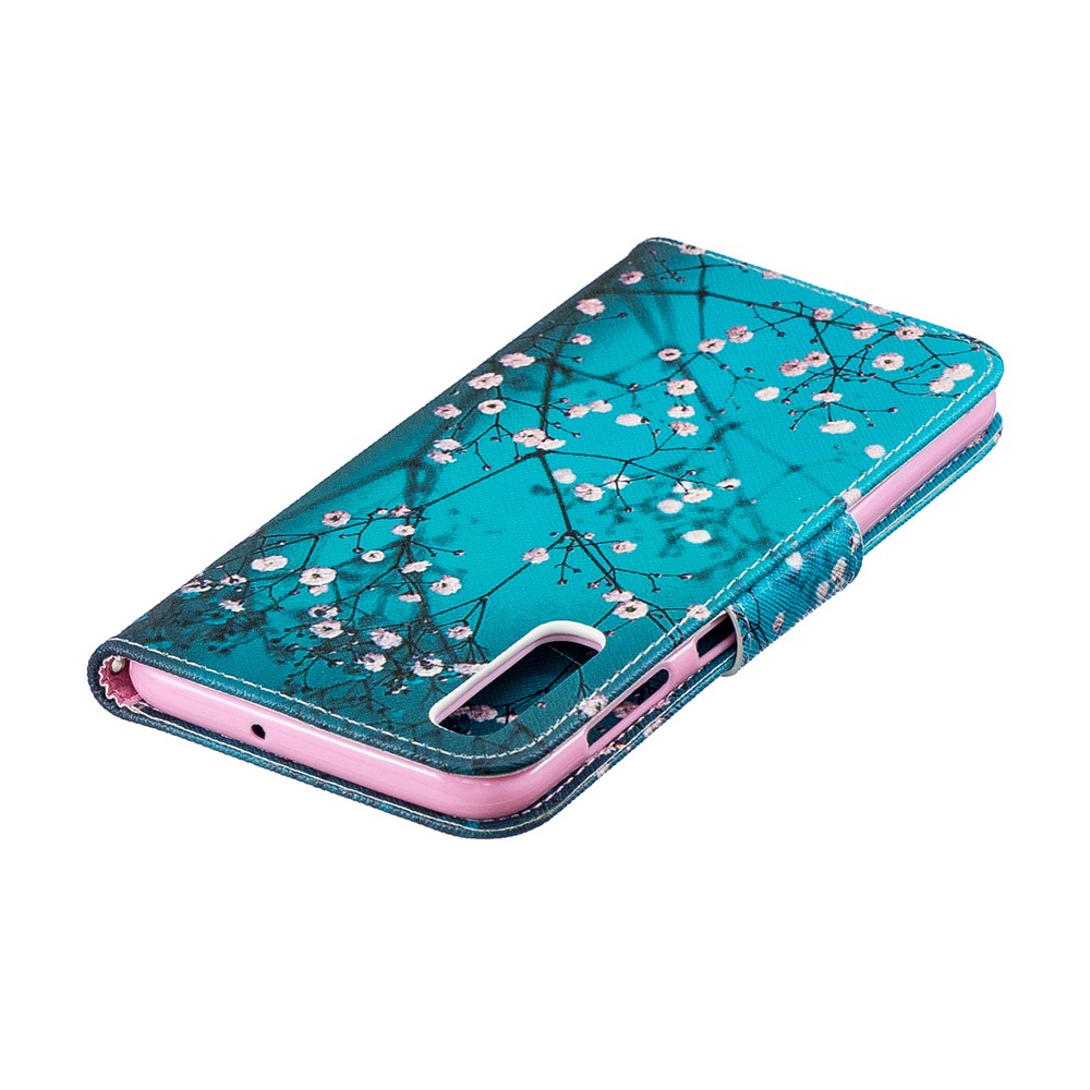 Tampa De Couro Da Aleta Do Plutônio Da Impressão Do Teste Padrão Para A Galáxia A50 De Samsung - Árvore Com Flores-8