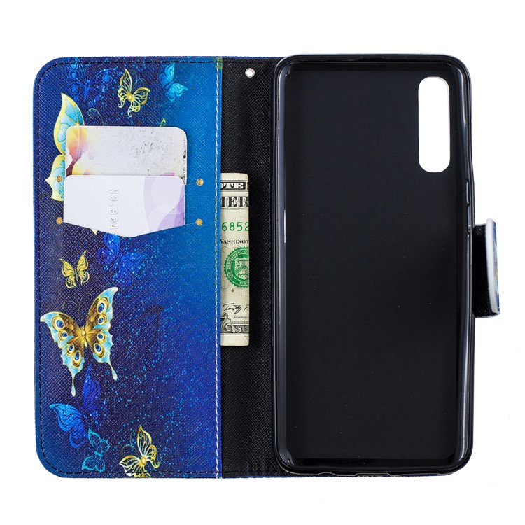 For Samsung Galaxy A50 / A50s / A30s Pattern Printing Leather Stand Wallet Case - Blue Butterflies-4