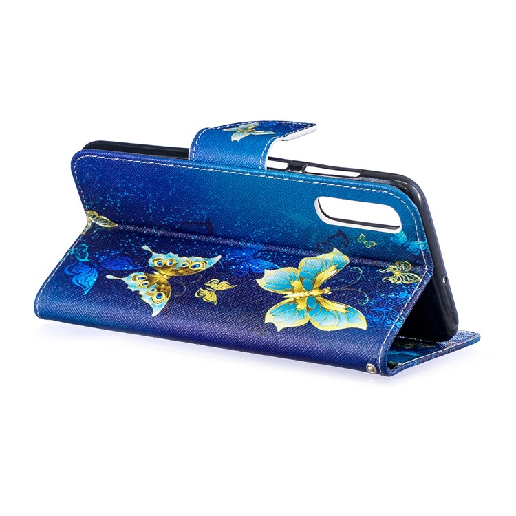 For Samsung Galaxy A50 / A50s / A30s Pattern Printing Leather Stand Wallet Case - Blue Butterflies-5