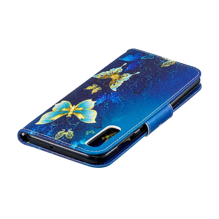 For Samsung Galaxy A50 / A50s / A30s Pattern Printing Leather Stand Wallet Case - Blue Butterflies-8