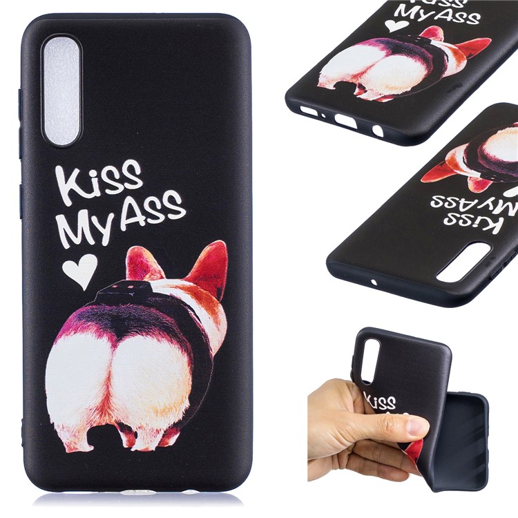 Embossment Patterned TPU Soft Protector Cover Case for Samsung Galaxy A50 - Kiss My Ass-1