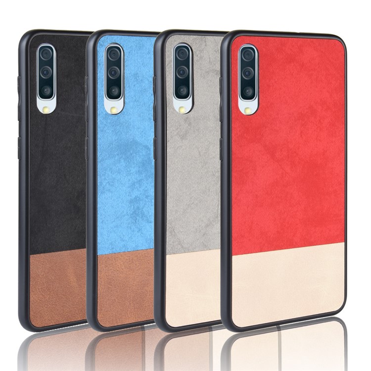 Bi-color Splicing PU Leather Coated PC + TPU Hybrid Case for Samsung Galaxy A50 - Black-9