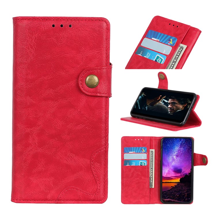 S-shape Crazy Horse Texture Leather Wallet Case for Samsung Galaxy A50 - Red-1