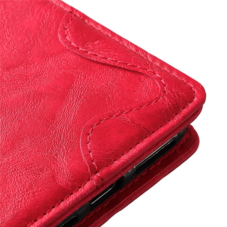 S-shape Crazy Horse Texture Leather Wallet Case for Samsung Galaxy A50 - Red-10