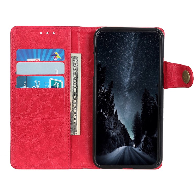 S Shape Crazy Horse PU Leather Stand Case for Samsung Galaxy A40 - Red-3