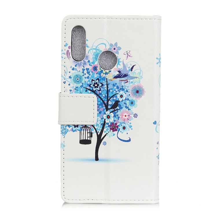 Modèle D'impression de Portefeuille Case de Support en Cuir Pour Samsung Galaxy A40 - Arbre Bleu