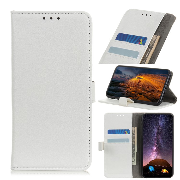 Litchi Texture Wallet Stand Leather Case Accessory for Samsung Galaxy A40 - White-1