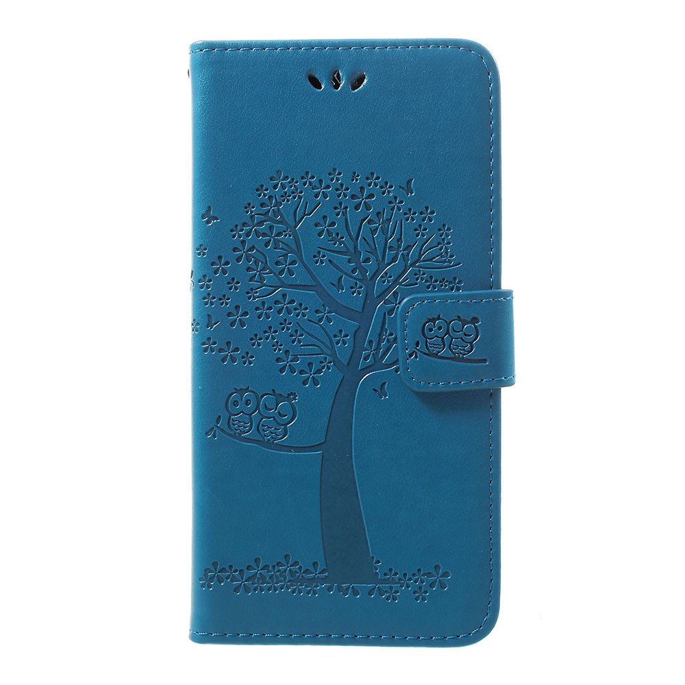 Embalagem Do Telefone Do Couro Do Suporte Da Carteira Da Coruja Da Árvore Da Impressão Para A Galáxia A50 De Samsung - Azul-1