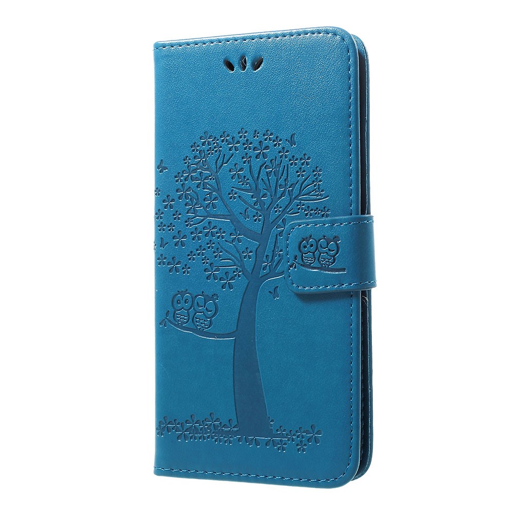 Embalagem Do Telefone Do Couro Do Suporte Da Carteira Da Coruja Da Árvore Da Impressão Para A Galáxia A50 De Samsung - Azul-2