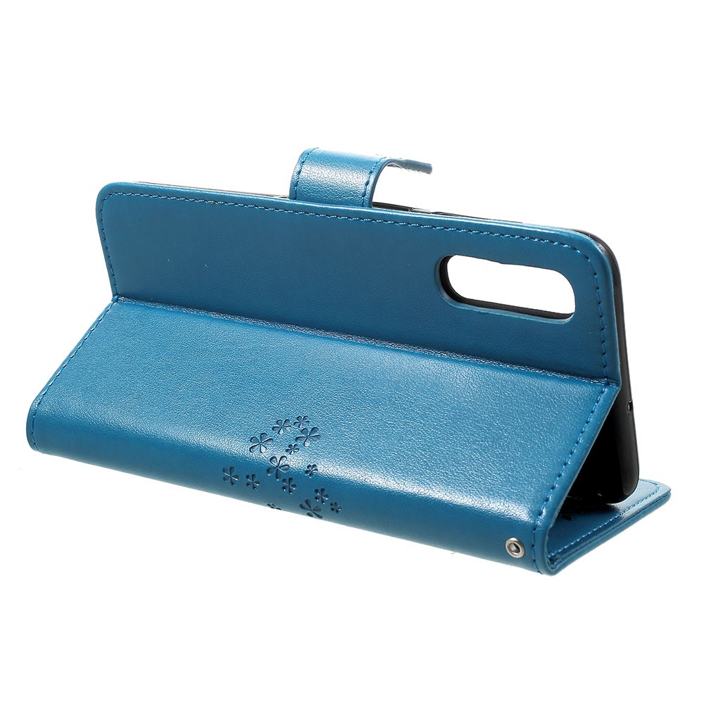 Embalagem Do Telefone Do Couro Do Suporte Da Carteira Da Coruja Da Árvore Da Impressão Para A Galáxia A50 De Samsung - Azul-4