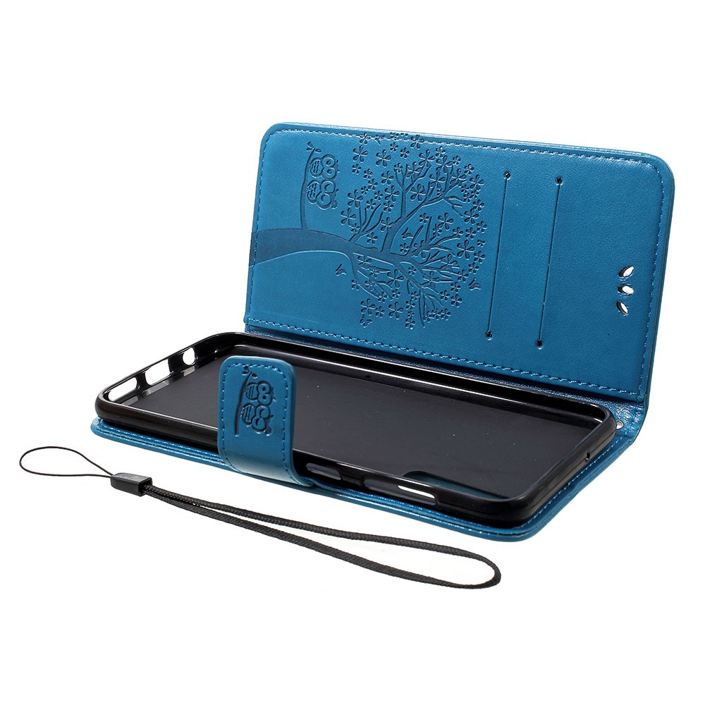 Embalagem Do Telefone Do Couro Do Suporte Da Carteira Da Coruja Da Árvore Da Impressão Para A Galáxia A50 De Samsung - Azul-5