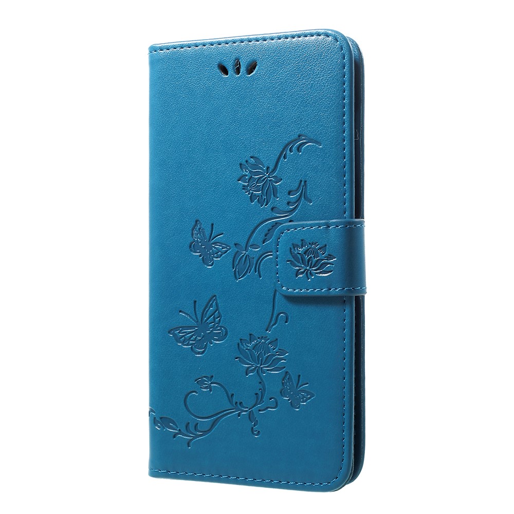 Caixa De Couro Do Suporte Da Carteira Das Flores De Borboleta Da Impressão Para A Galáxia A50 De Samsung - Azul-2