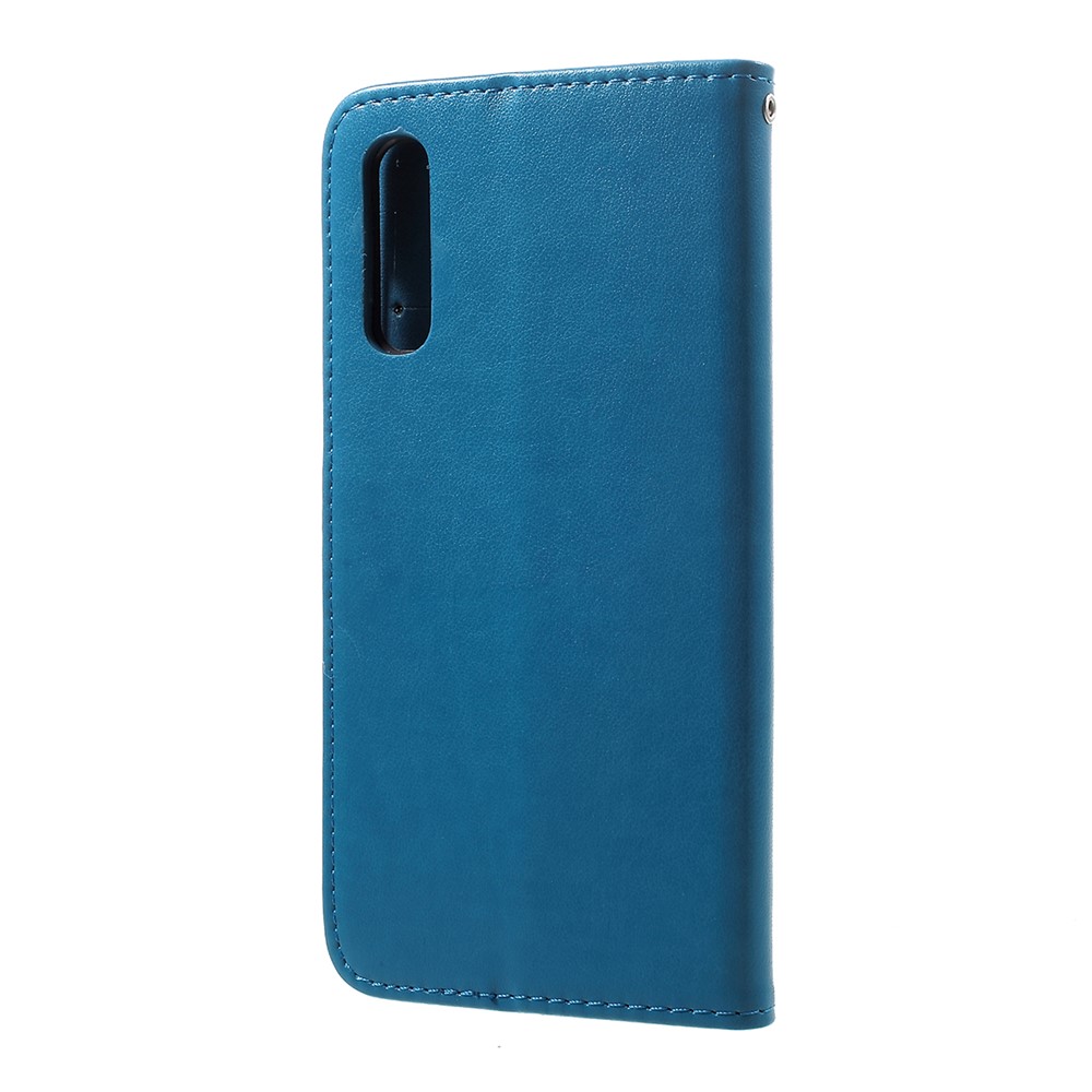 Caixa De Couro Do Suporte Da Carteira Das Flores De Borboleta Da Impressão Para A Galáxia A50 De Samsung - Azul-3