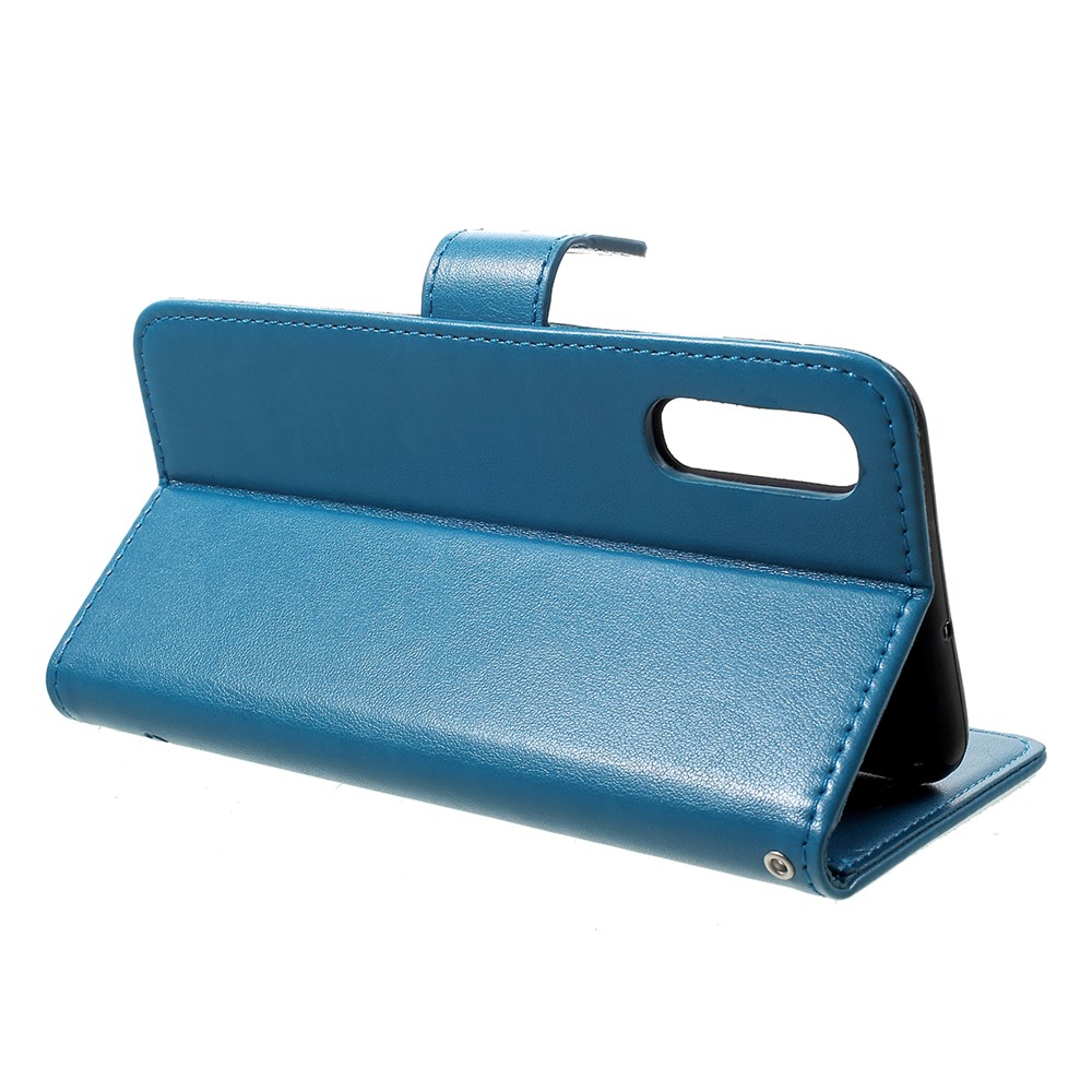 Caixa De Couro Do Suporte Da Carteira Das Flores De Borboleta Da Impressão Para A Galáxia A50 De Samsung - Azul-4