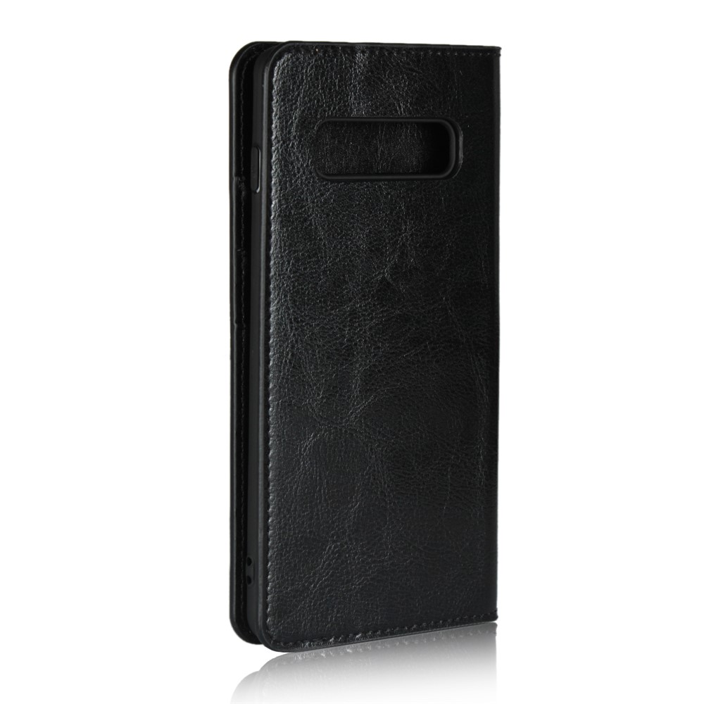 Cheval Crazy Horse Véritable Boîtier De Téléphone Avec Portefeuille Pour Samsung Galaxy S10 Plus - Noir