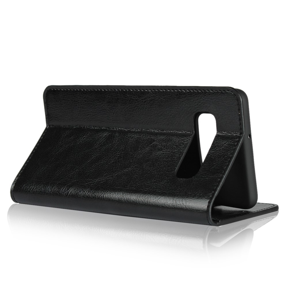 Cheval Crazy Horse Véritable Boîtier De Téléphone Avec Portefeuille Pour Samsung Galaxy S10 Plus - Noir-5