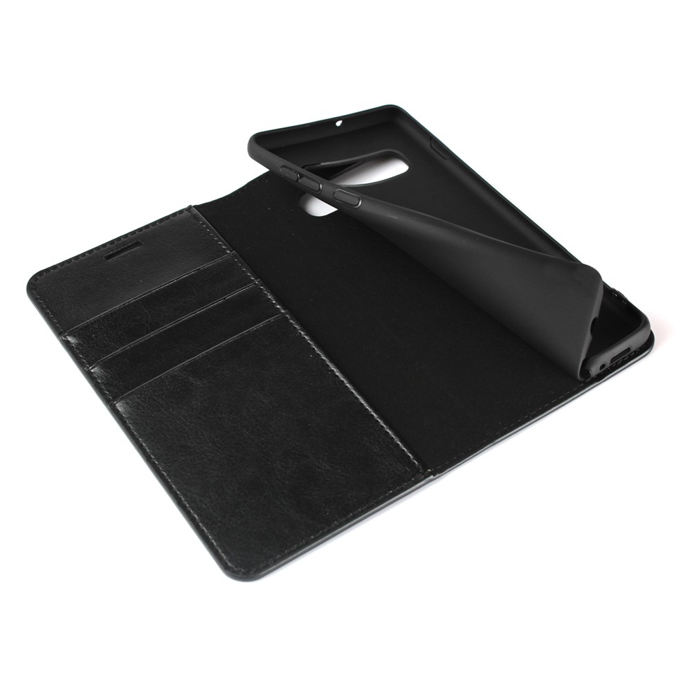 Cheval Crazy Horse Véritable Boîtier De Téléphone Avec Portefeuille Pour Samsung Galaxy S10 Plus - Noir